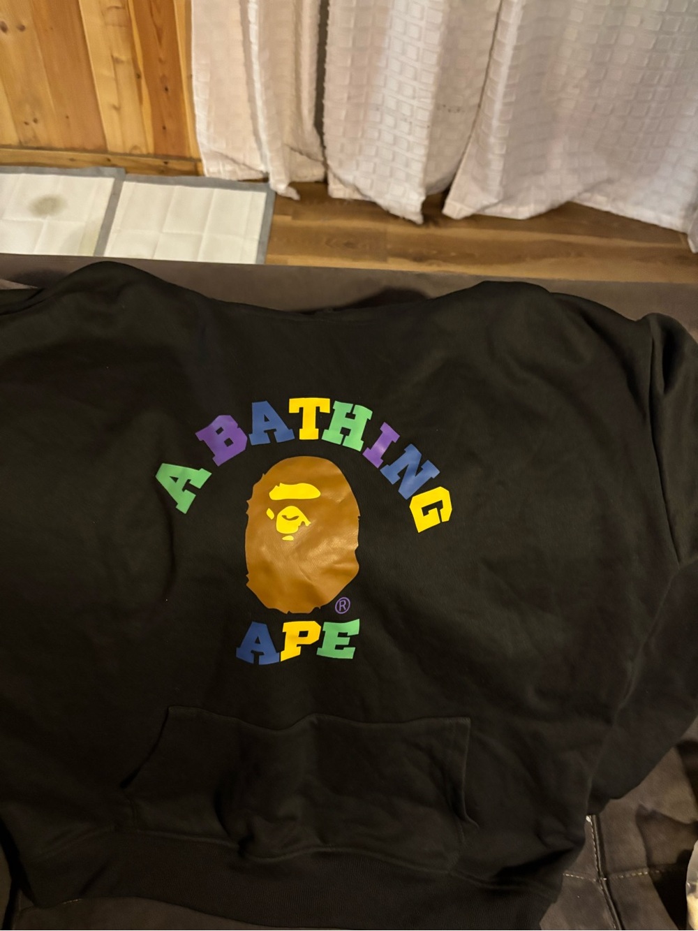 A Bathing Ape Black Pullover Hoodie with Multicolor Arch Logo